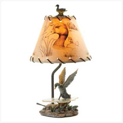 Mallard duck figurine base electric table lamp with duck portrait