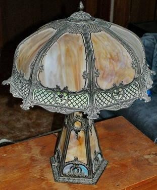 Pair of really nice antique wilkinson slag glass lamps for