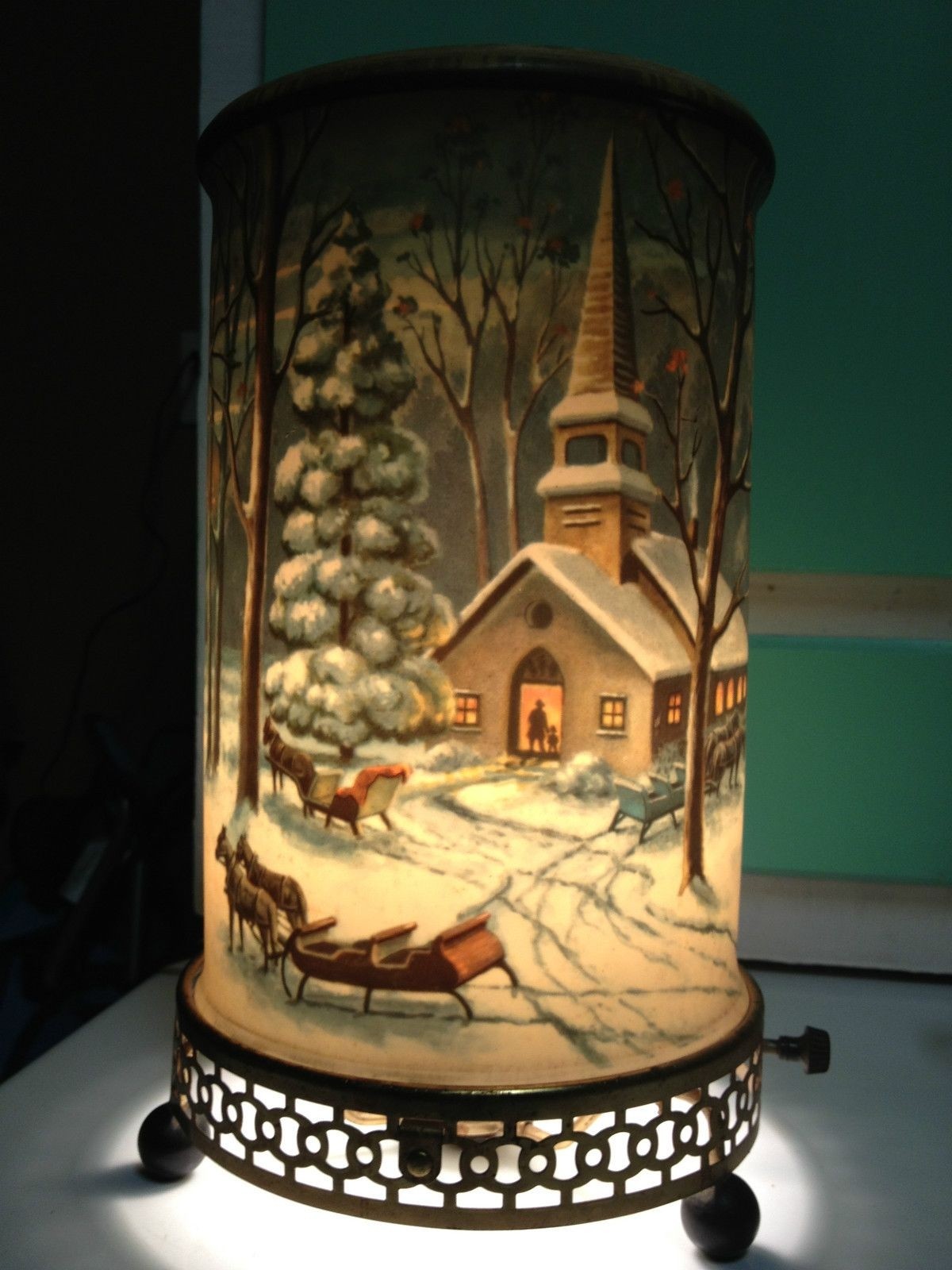 Vintage 1957 Econolite Motion Lamp 766 7 Winter Snow Scene Sleigh Christmas