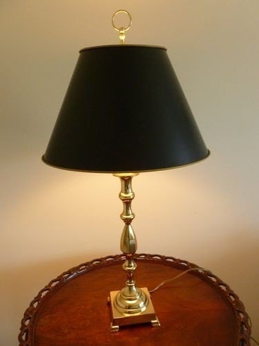 Vintage solid brass lamp with shade and baldwin brass finial