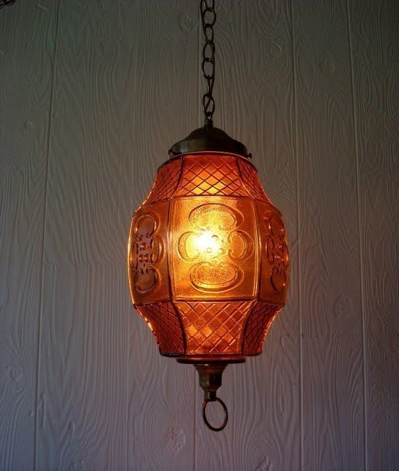 Amber glass hanging swag lamp light