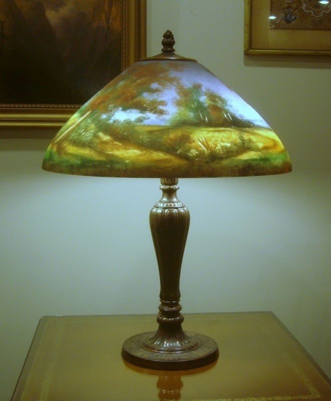 Antique jefferson reverse painted lamp shade 1886 24 tall 18