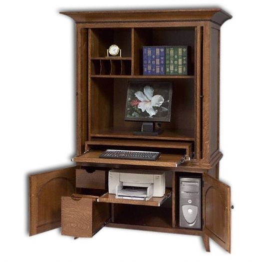 Sauder Harbor View Computer Armoire with Hidden Desk, Antiqued Paint Finish