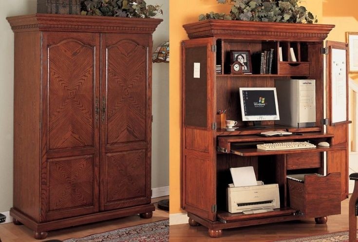 Sauder Harbor View Computer Armoire with Hidden Desk, Antiqued Paint Finish