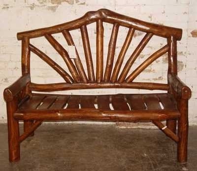 Image 1 dark finish rustic log bench with arms arched