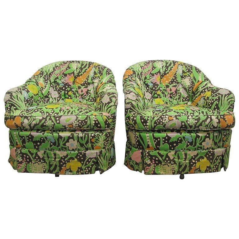 Pair mid century modern swivel chairs