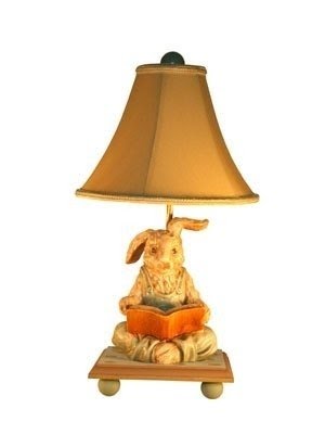 Reading rabbit lamp ceramic reading rabbit green with gold silk