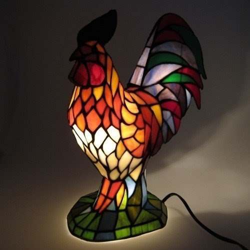 Tiffany style rooster stained glass accent lamp 16 inch lights