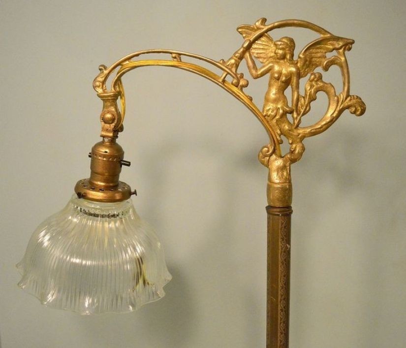 Vintage antique solid brass winged mermaid bridge floor lamp 1