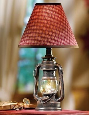 Country lantern lamp with red plaid shade