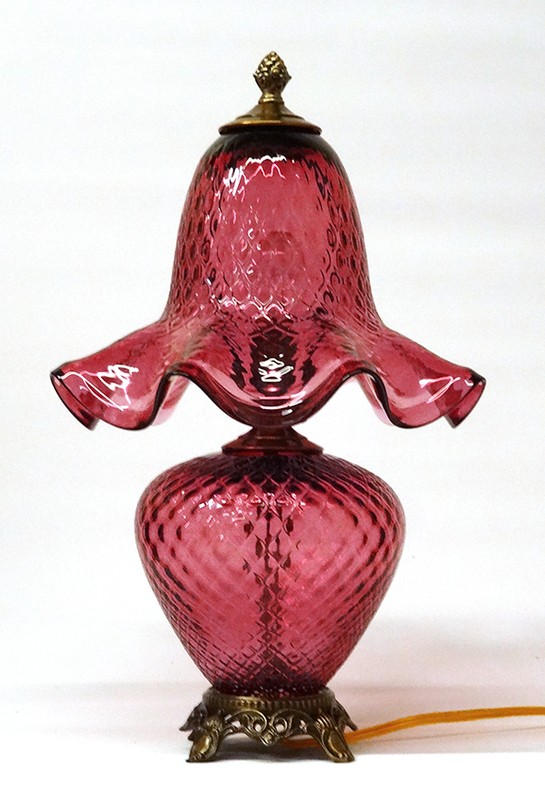 Cranberry glass diamond elegante lamp listed in cranberry glass 1