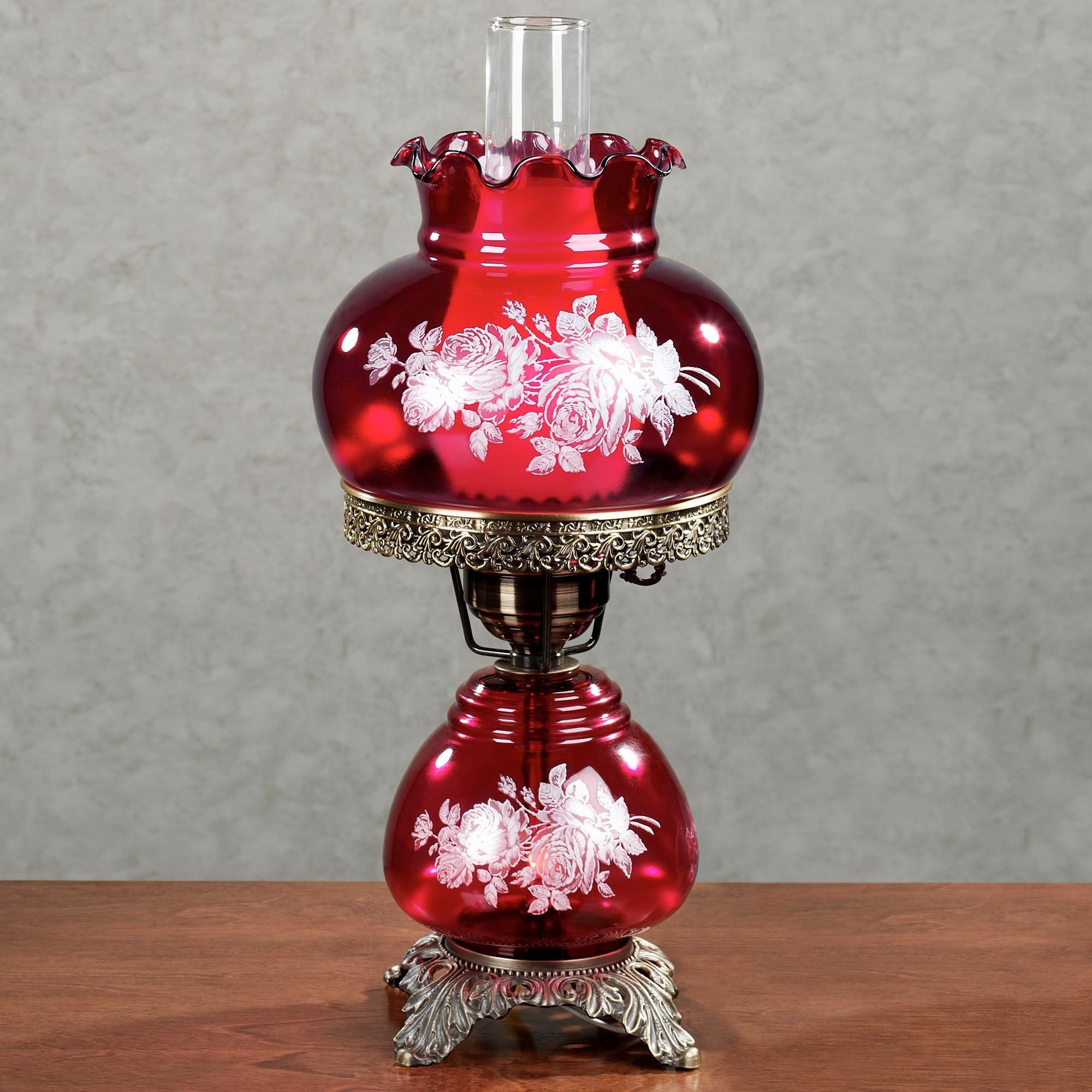 Red glass deals hurricane lamp