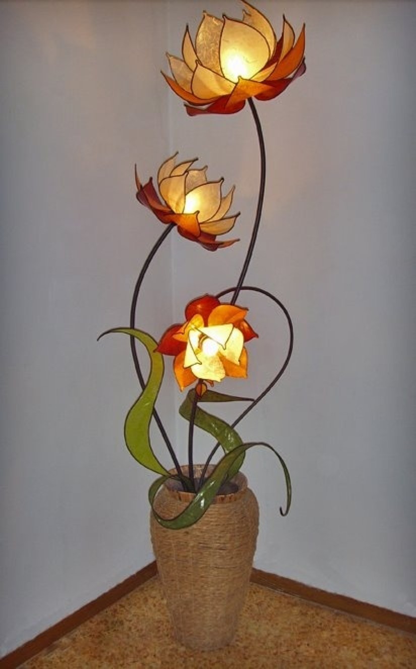 Custom made hand made italian orange lotus flower floor lamp