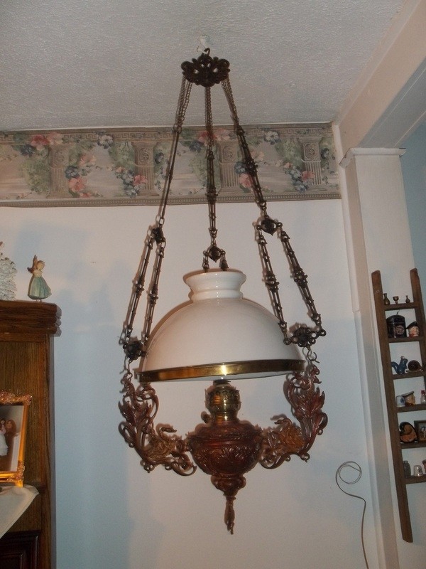 Vintage hanging on sale oil lamp