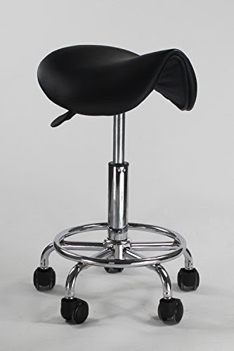 Jersey Seating® Economy PU Leather Working Saddle Stool For Doctor, Dentist, Salon, Spa, Includes Footrest, Hydraulic Lift, & Swivel (1109) UPDATED MODEL