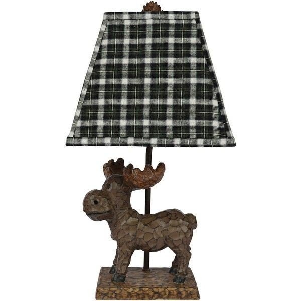 Moose rustic table lamp with plaid flannel shade found on