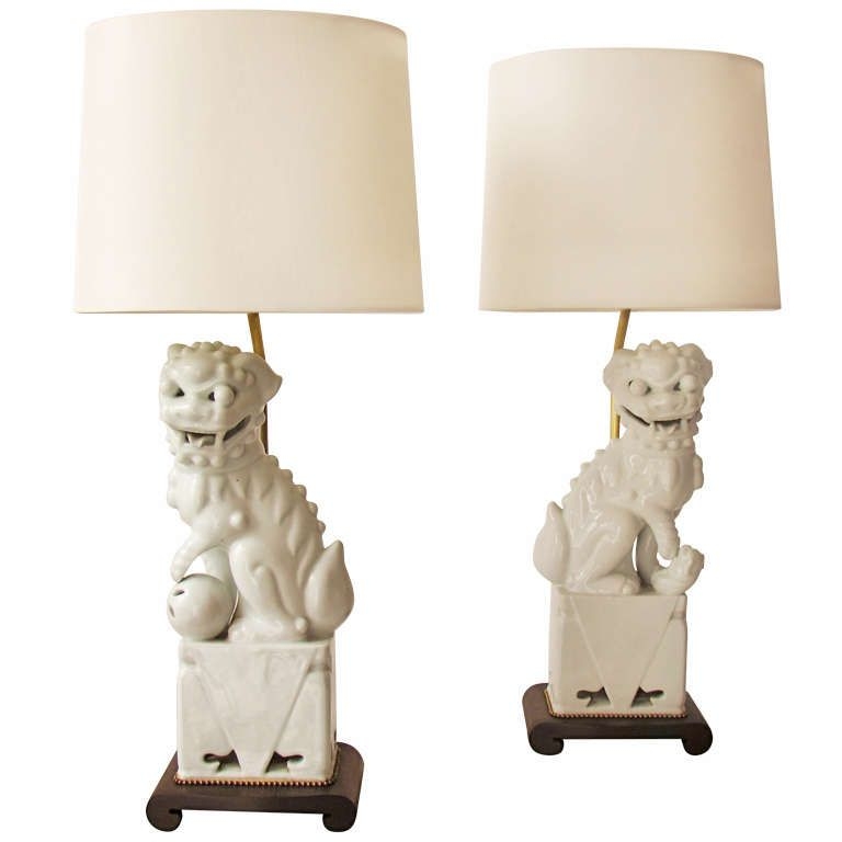 Pair foo dog table lamps