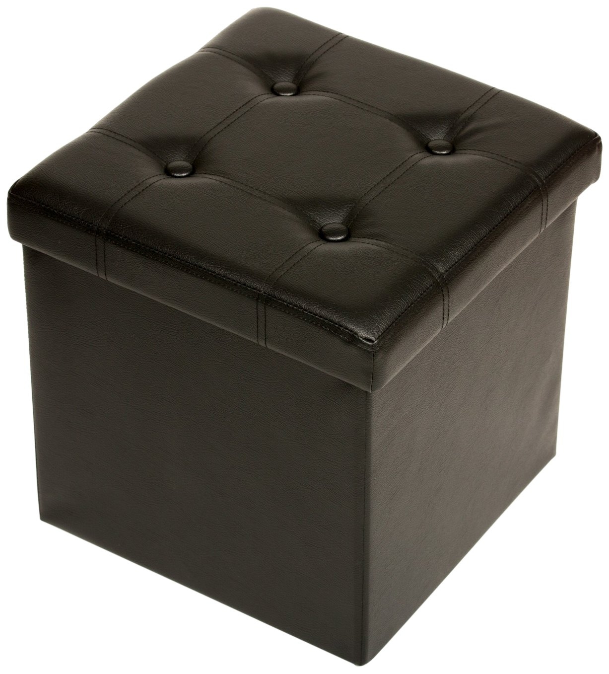 The FHE Group Tufted Folding Storage Ottoman, 15 by 15 by 15-Inch, Brown Faux Leather