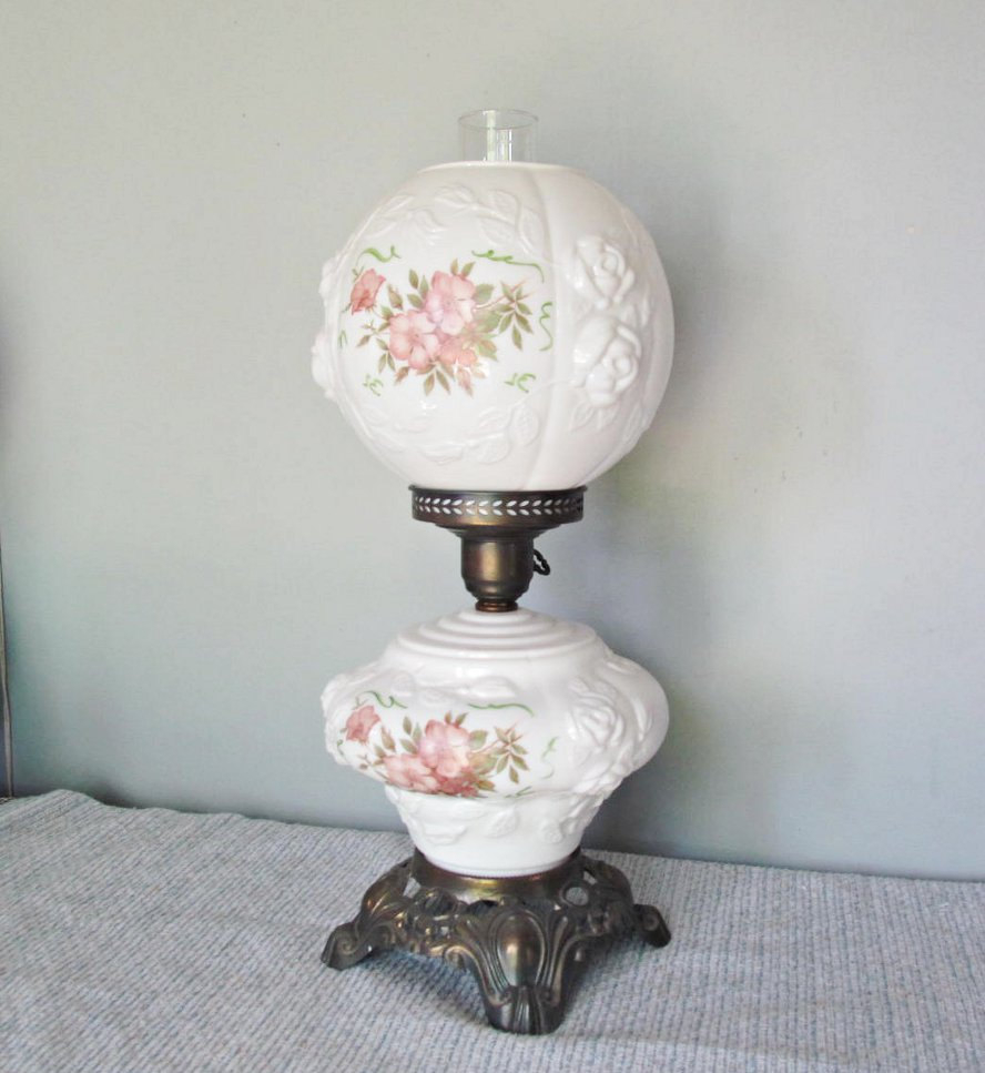 Vintage lamp double globe romantic lighting victorian decor cottage