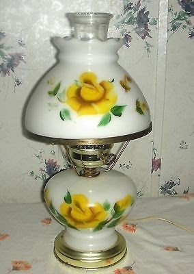 Vintage white milk glass with globe yellow roses hurricane gwtw