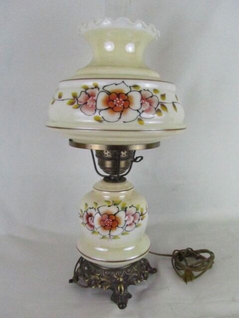 NOS Vintage Hand Painted Violets Hurricane Lamp Nightlight