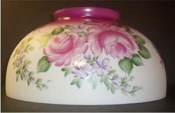 Hand painted rose floral glass dome 14 inch glass lamp
