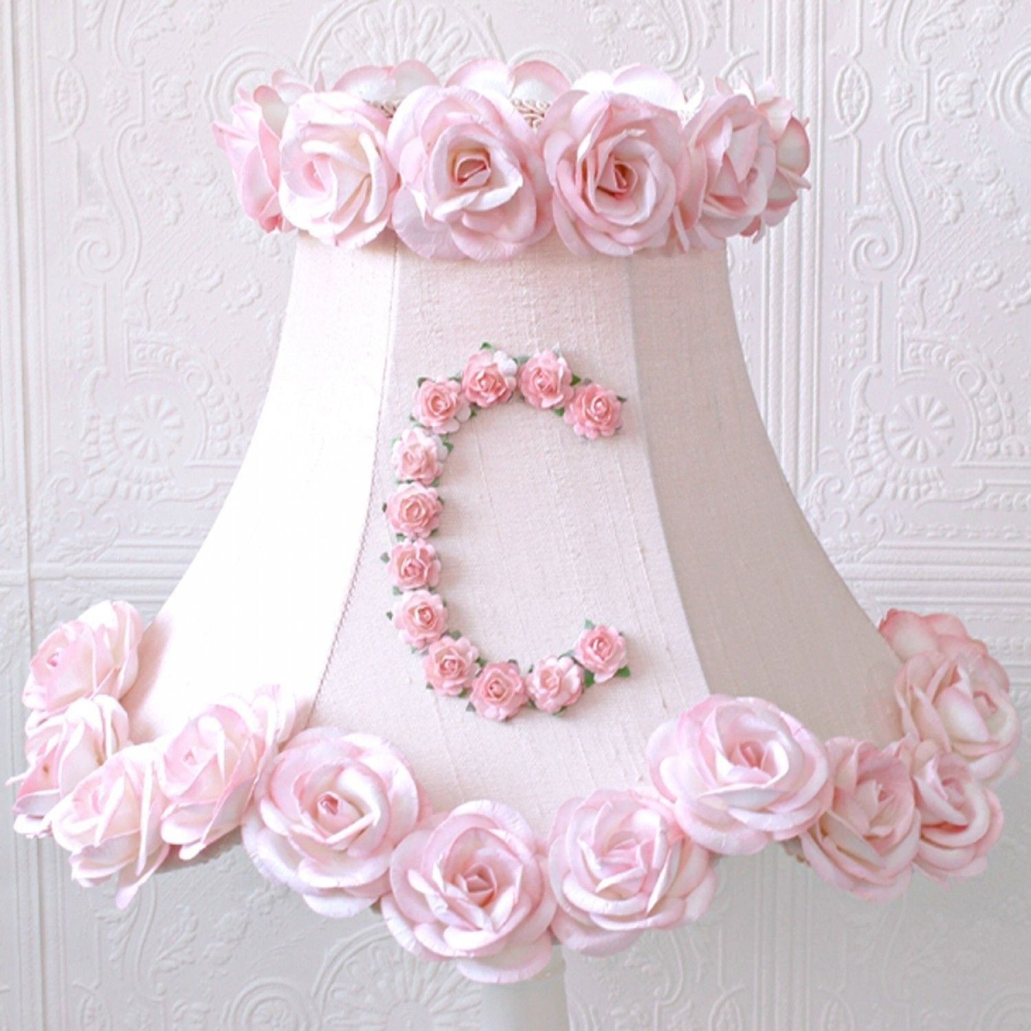 Personalized monogram pink lamp shade with roses 1