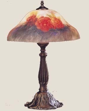 Reversed White Glass Shade Hand Painted Rose Pattern Table Desk Lamp 23"H