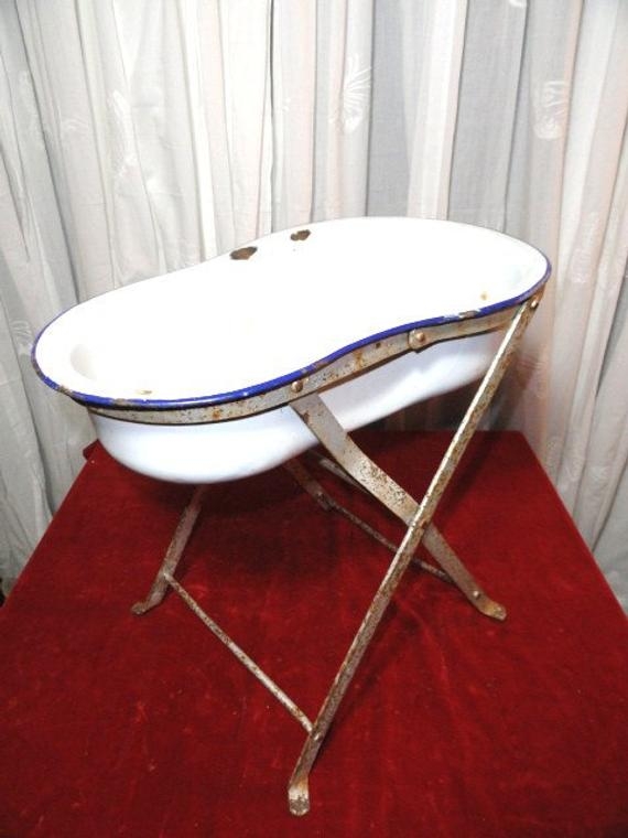 Vintage french baby bath storage bowl stand display organizer white