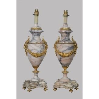 Antique pair of white marble table lamps