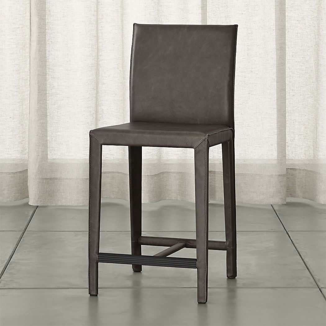 Crate and Barrel Folio Top-Grain Leather Bar Stool