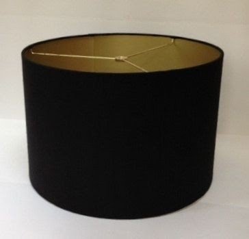 Drum lamp shade in black linen fabric with metallic gold