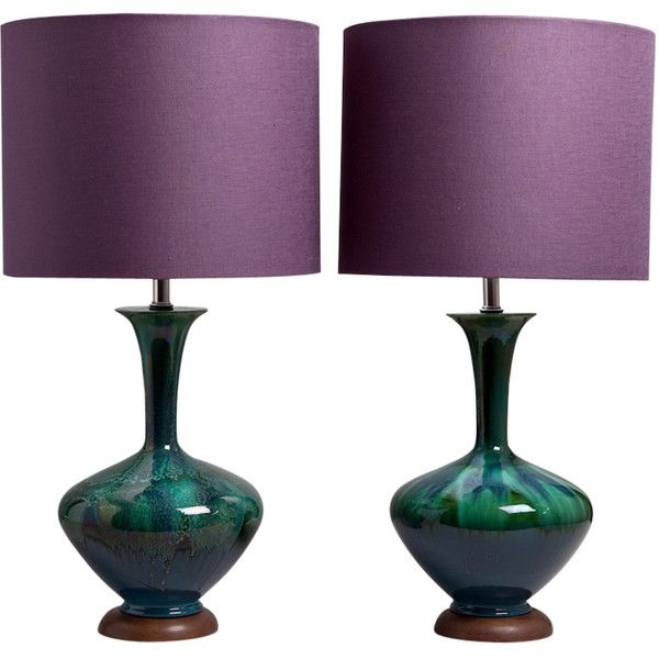 Lighting table lamps a pair of blue and green glazed