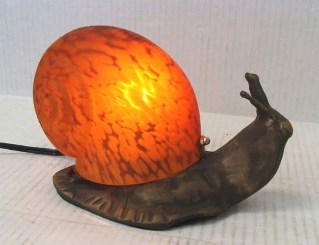 Snail art glass night light lamp with bronze base