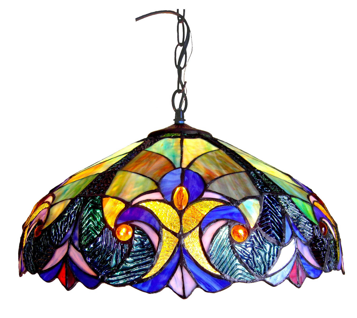 blue stained glass pendant light