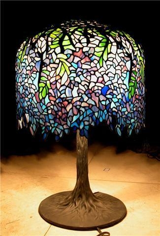 Tiffany wisteria lamp museum quality reproduction bronze tree base