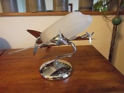 Vintage art deco airplane lamp chrome frosted glass globe lamp