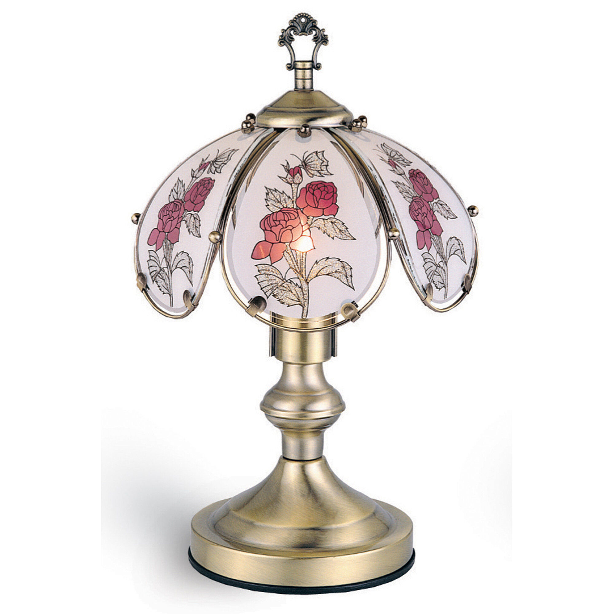 14.25"h Glass Rose Theme Antique Bronze Base Touch Lamp