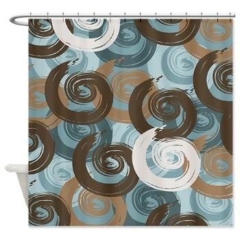 Abstract curls teal brown shower curtain