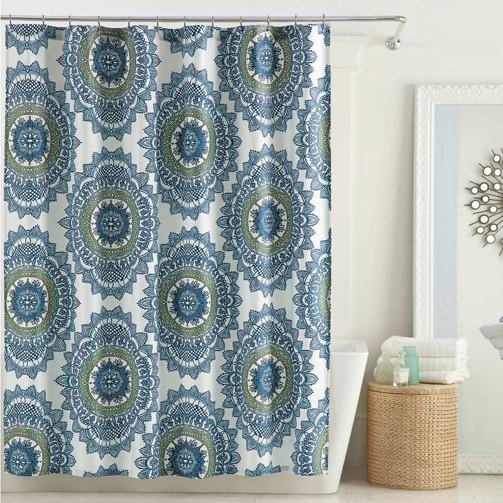 Anthology tm bungalow shower curtain in teal bedbathandbeyond com stall