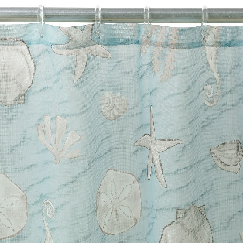 Shower Curtain seashell fabric Beige w Burgundy Embroidery 