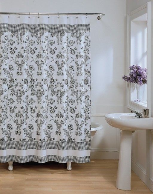 Black toile shower curtain