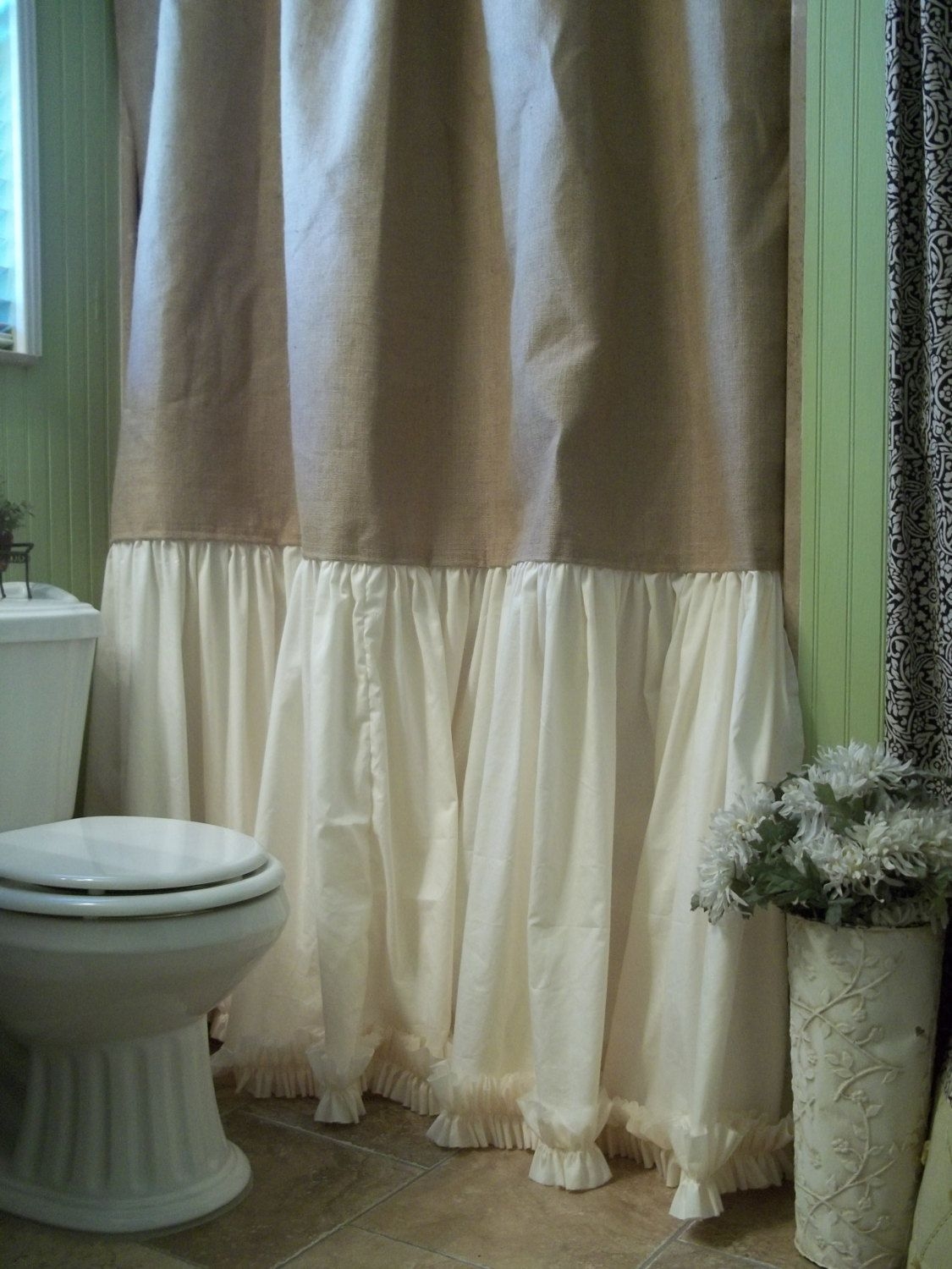 Burlap shower curtain shabby chic burlap