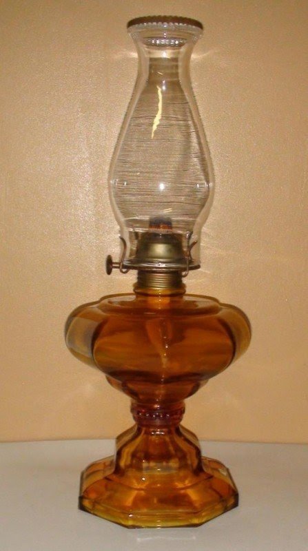 Oil Lamps - Antique Brass Mini - 6.5 Amber Glass