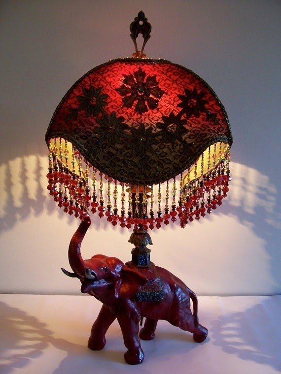 Red elephant hand beaded table lamp 1
