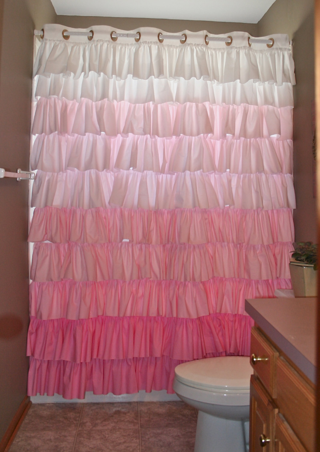 Ruffled shower curtain shabby chic pink