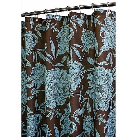 Turquoise and brown shower curtain