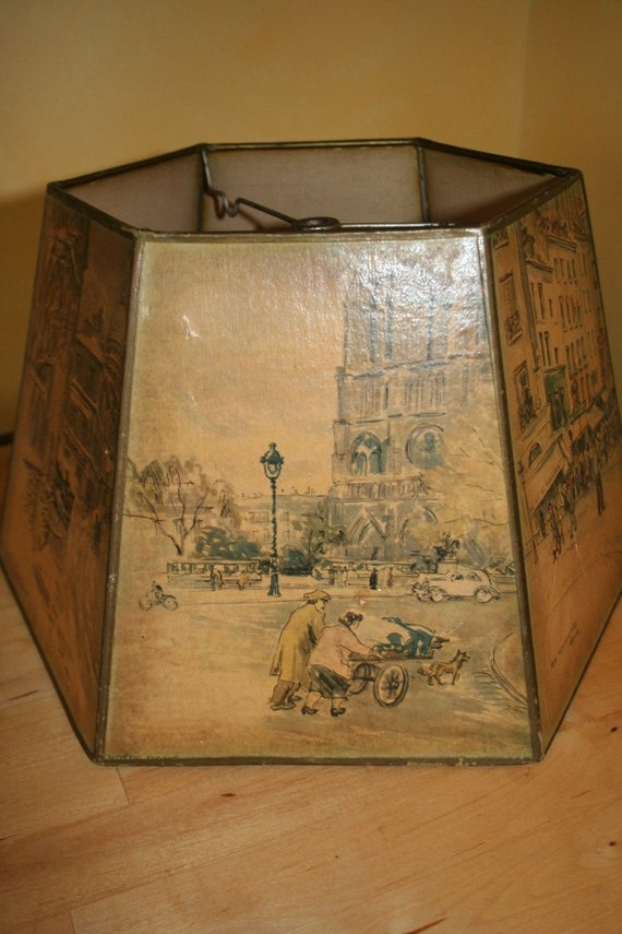Vintage parchment lampshade with scenes of paris