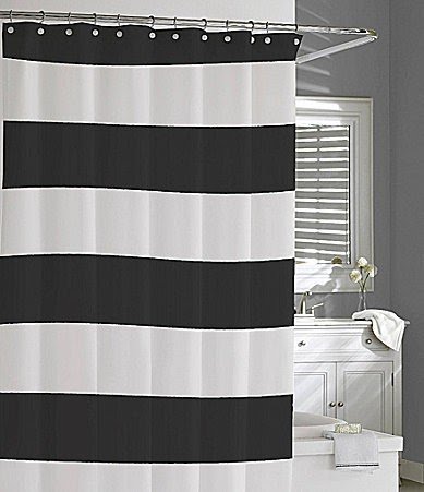 Blue white striped shower curtain