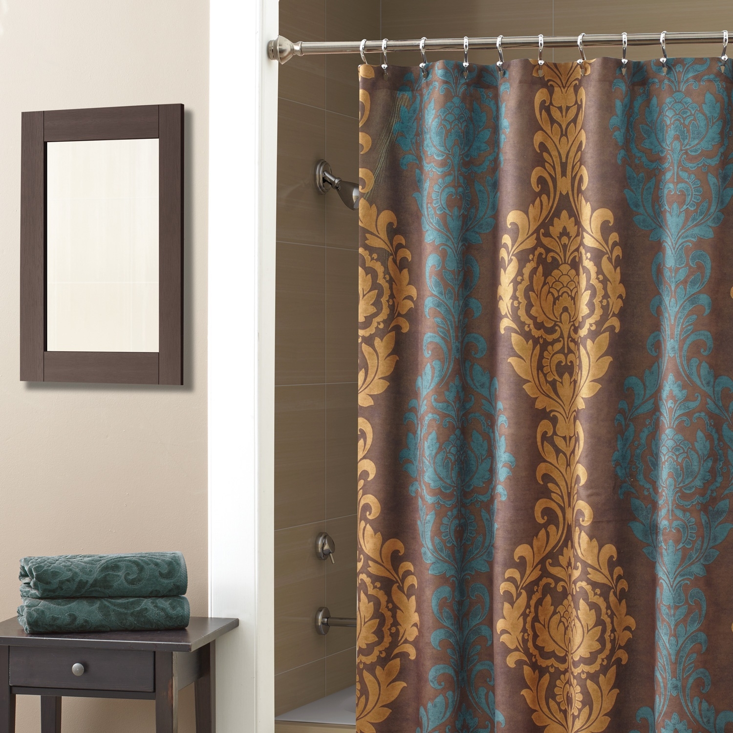 Navy and brown clearance shower curtain